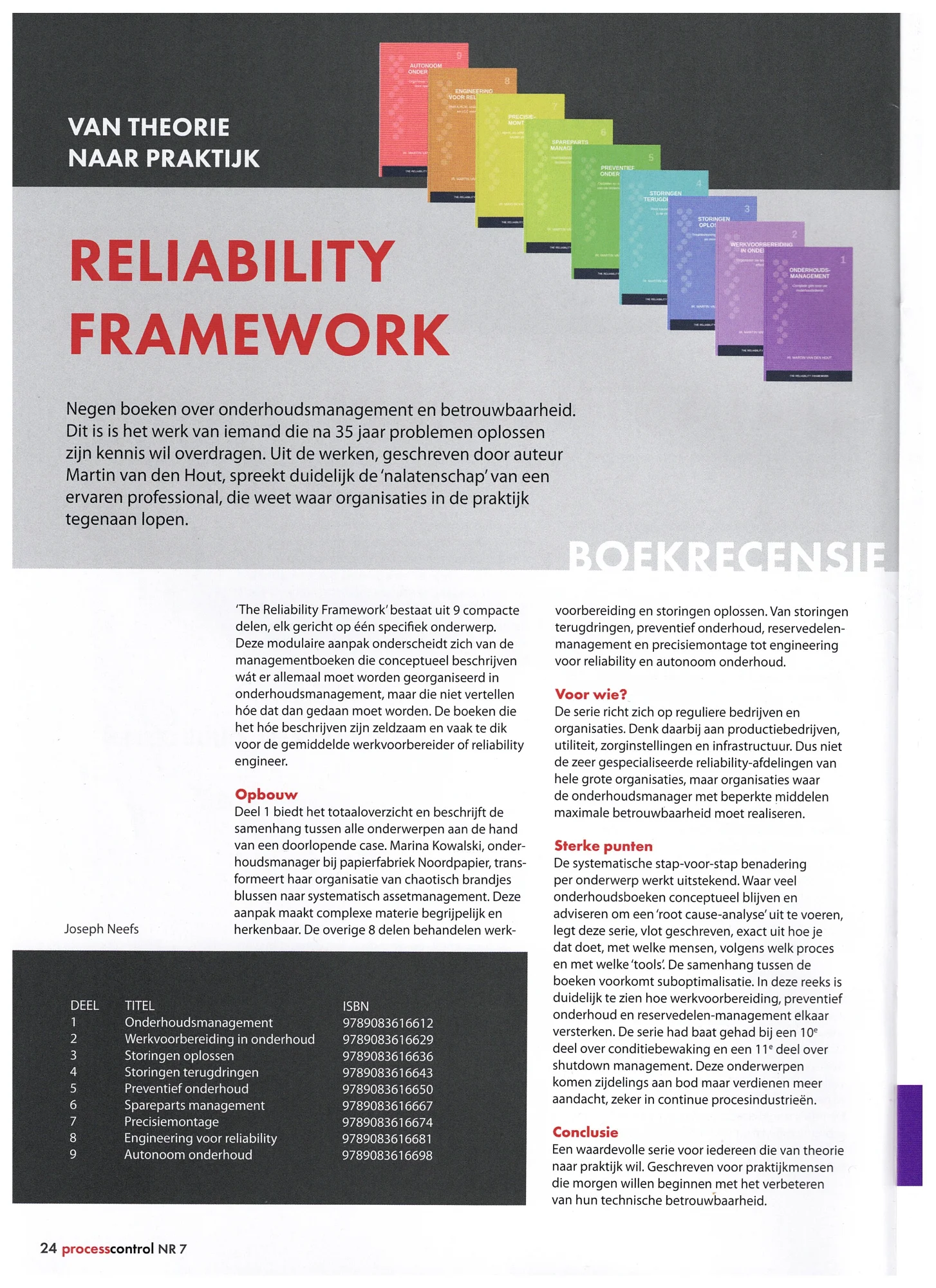Recensie uit Process Control magazine van The Reliability Framework boekenserie